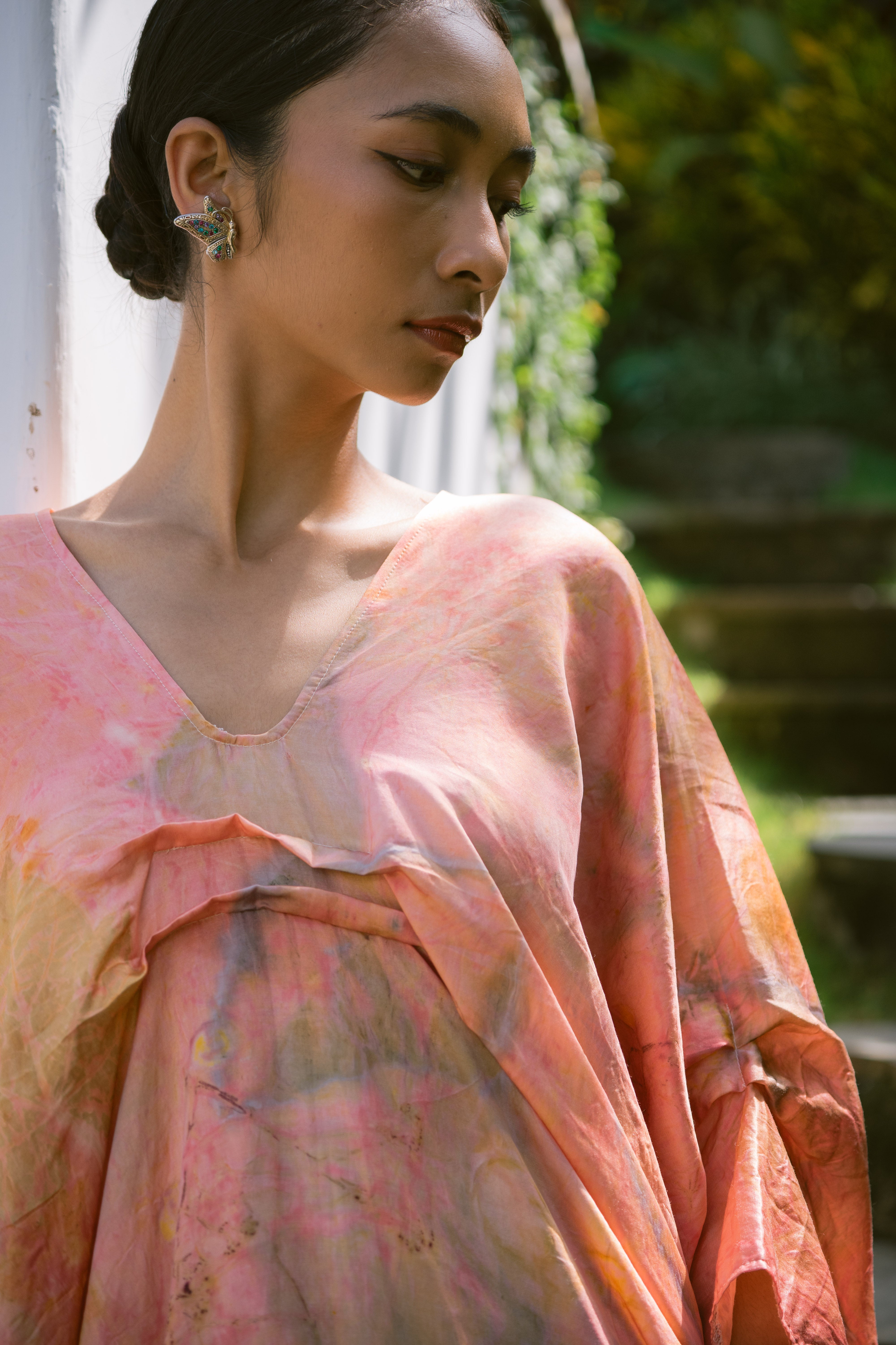 The Parvati – Blue, Pink, Green & Yellow Cotton Silk Eco Print Dress